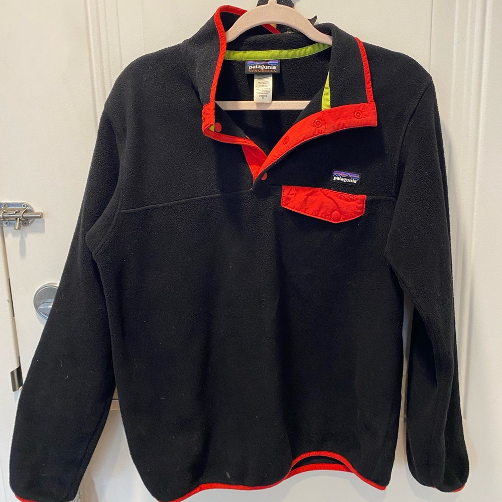 Patagonia Synchilla Black Fleece with Lime Trim